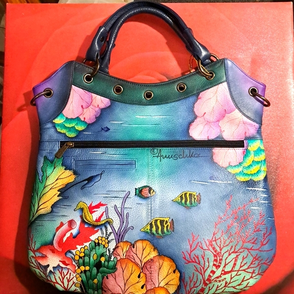 Anuschka Ocean-Themed Hand-Painted Women's Bag, Used For 4 Mo, To Big For Me - Picture 5 of 10